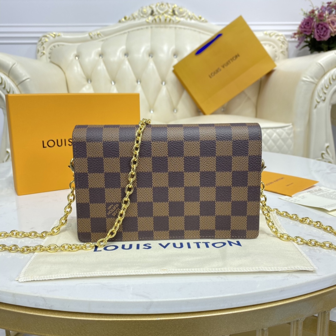 Louis Vuitton VAVIN CHAIN WALLET Handbag Damier Ebene N60237 Cream/Pink